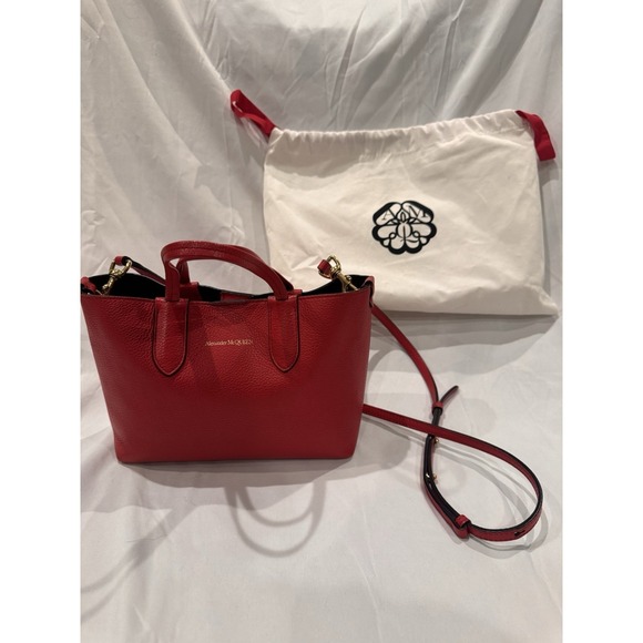 Alexander McQueen Handbags - Alexander McQueen Red Pebbled Leather Mini Tote Crossbody Bag Gold Hardware